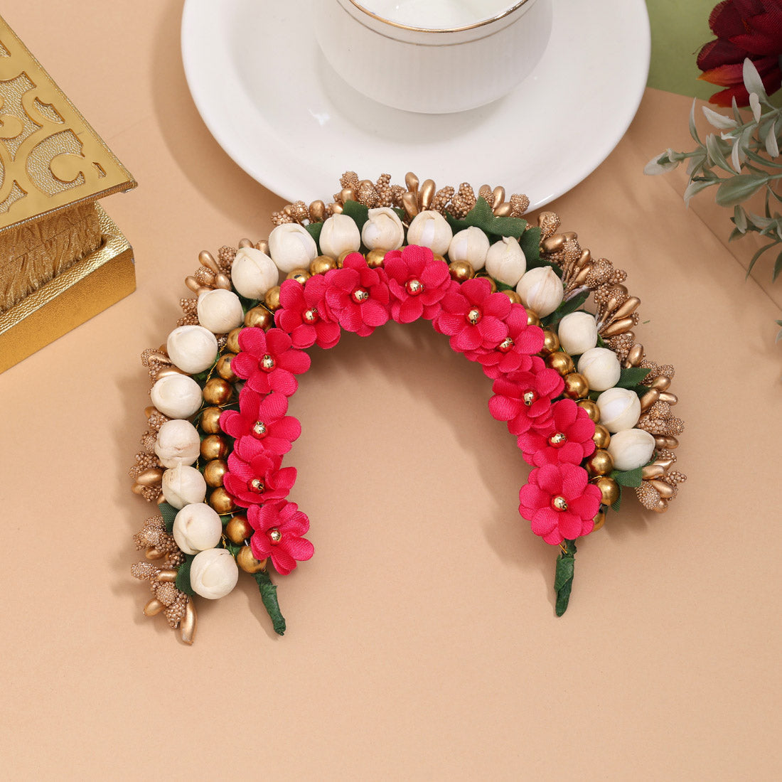 Rani Color Rose Flower Gajra For Women Hair Pin Jewellery GetGlit