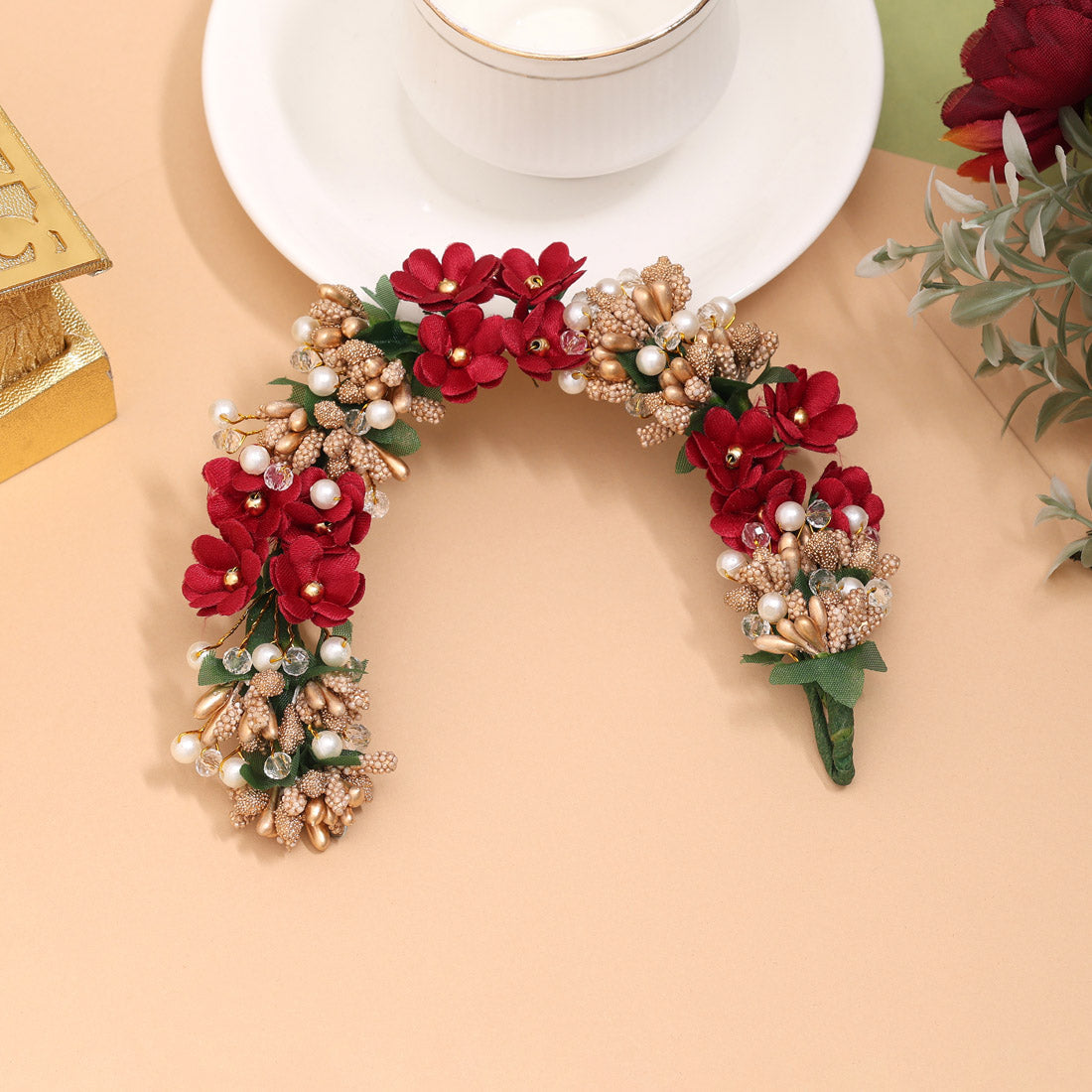 Maroon Color Flower Gajra For Women Hair Pin (HRP260MRN) Jewellery GetGlit