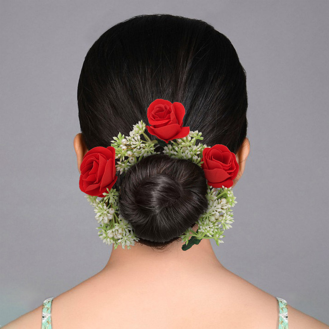 Red Color Flower Gajra For Women Hair Pin (HRP263RED) Jewellery GetGlit