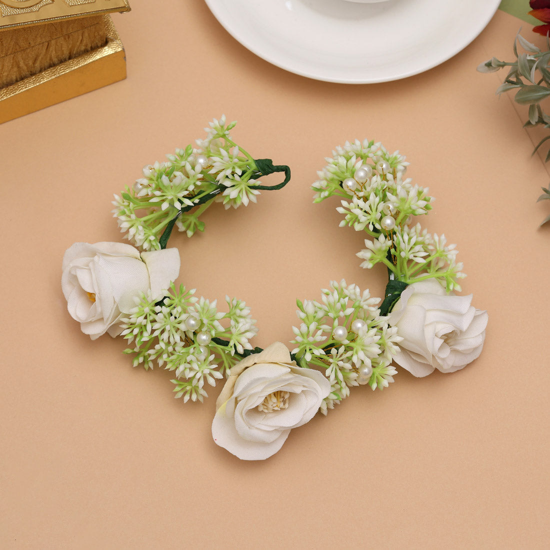 White Color Flower Gajra For Women Hair Pin (HRP263WHT) Jewellery GetGlit