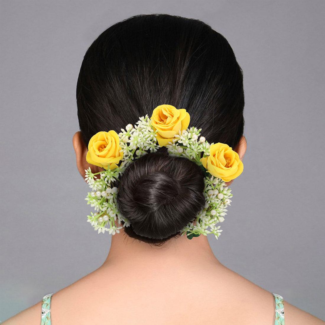 Yellow Color Flower Gajra For Women Hair Pin (HRP263YLW) Jewellery GetGlit