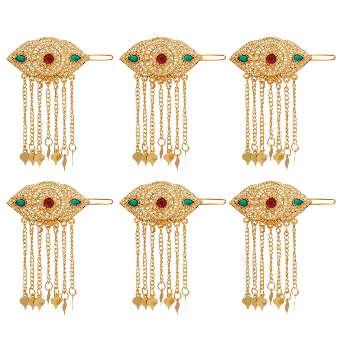 Maroon & Green Color 6 Pieces Gold Plated Hair Pin (HRPCMB217) Jewellery GetGlit   