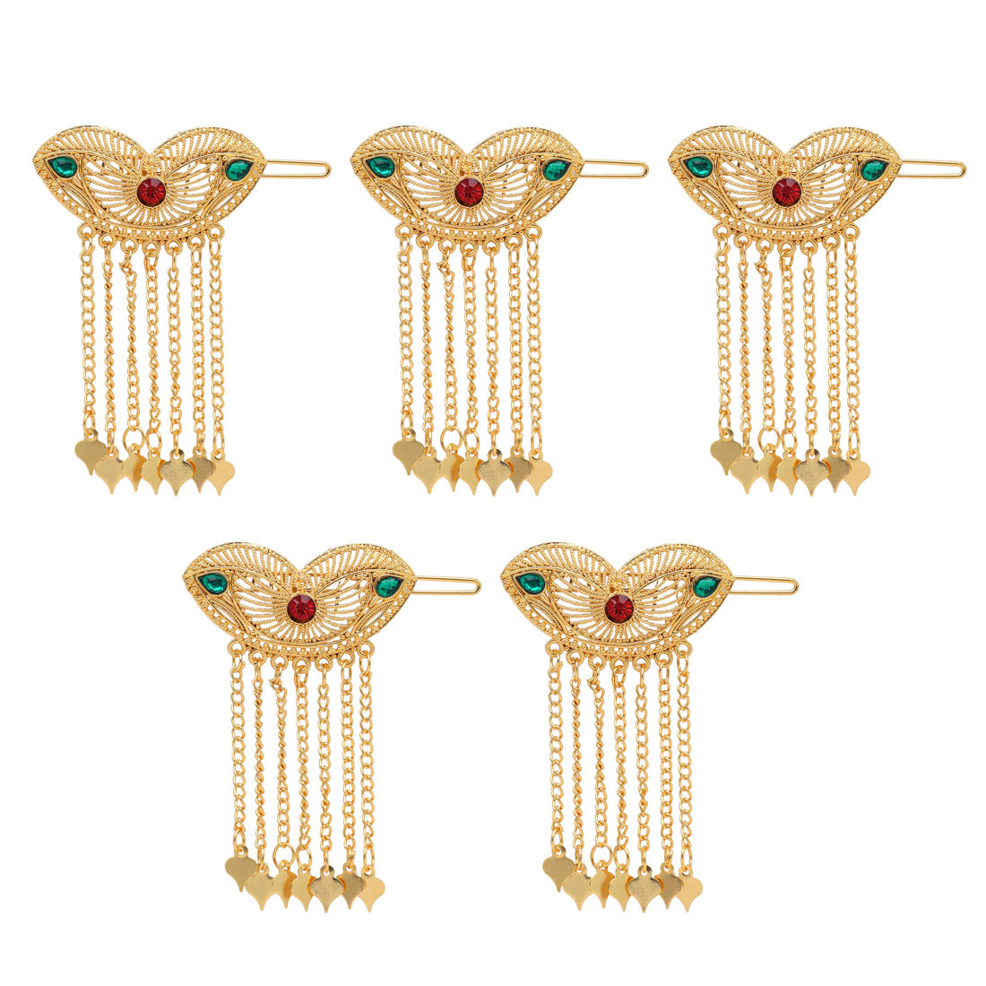 Maroon & Green Color 5 Pieces Gold Plated Hair Pin (HRPCMB218) Gold Plated Jewelley GetGlit   