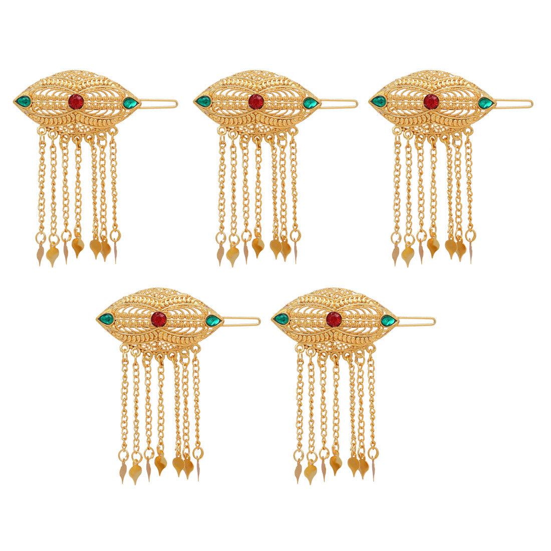 Maroon & Green Color 5 Pieces Gold Plated Hair Pin (HRPCMB219) Jewellery GetGlit   