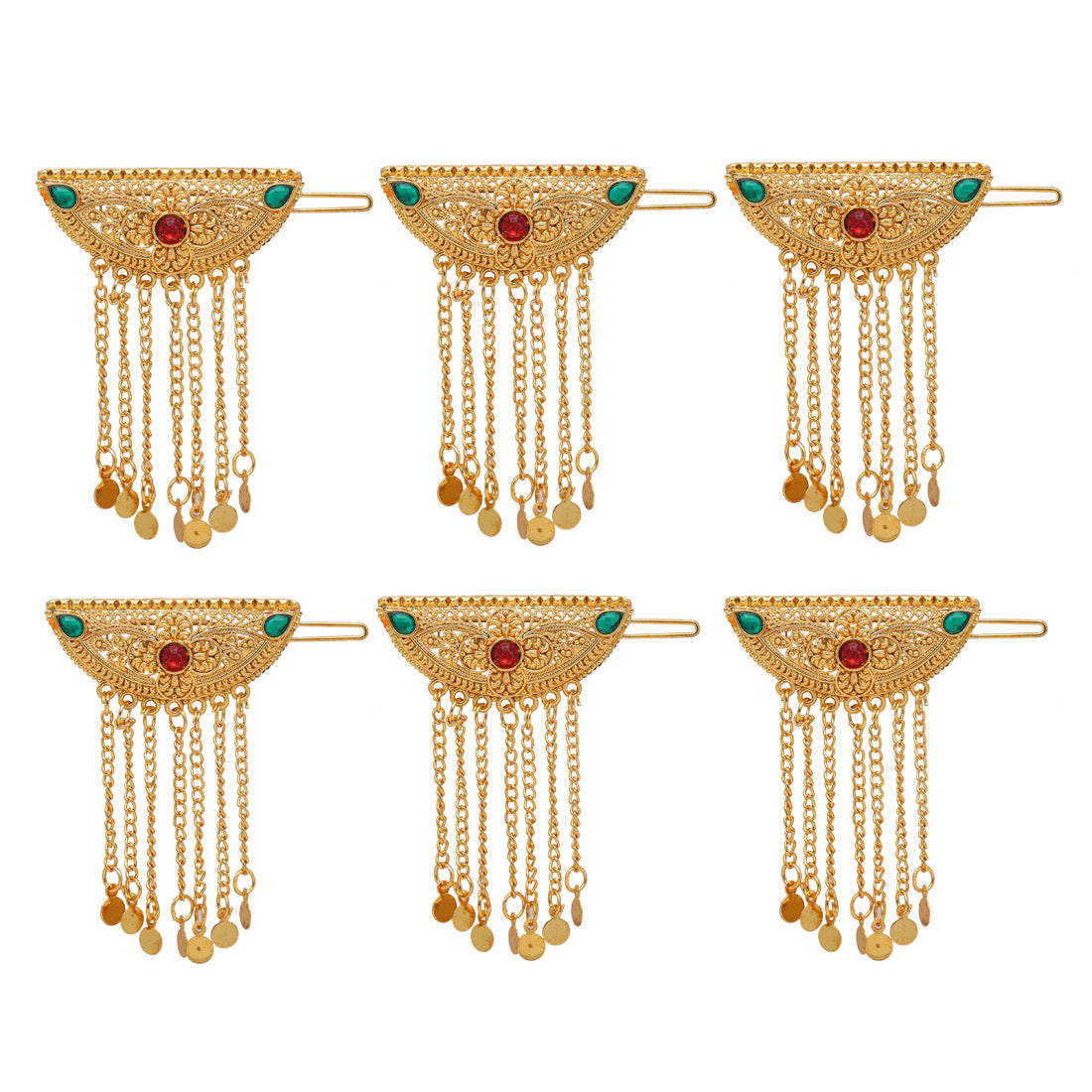 Maroon & Green Color 6 Pieces Gold Plated Hair Pin (HRPCMB221) Jewellery GetGlit   