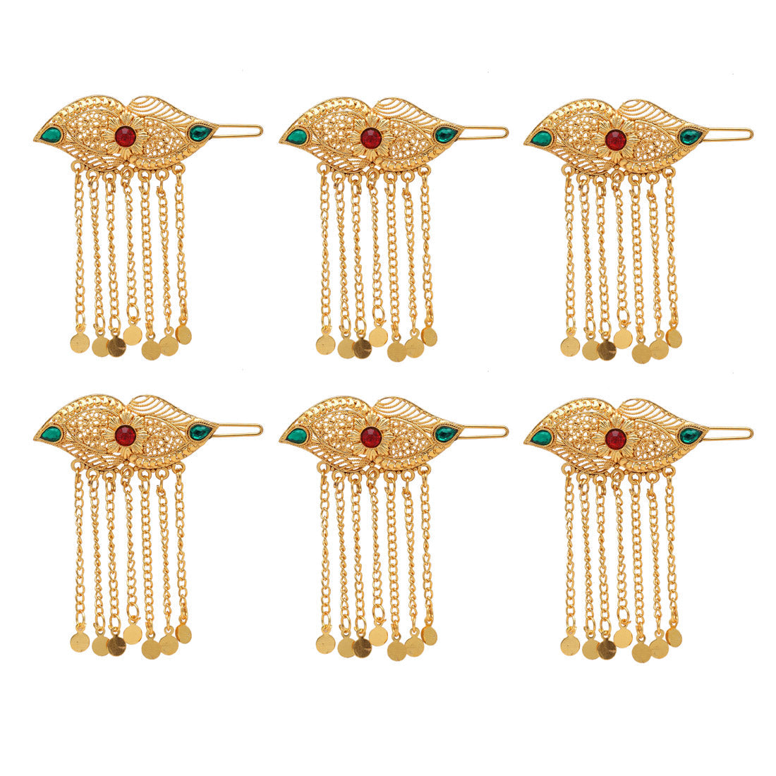Maroon & Green Color 6 Pieces Gold Plated Hair Pin (HRPCMB222) Jewellery GetGlit   