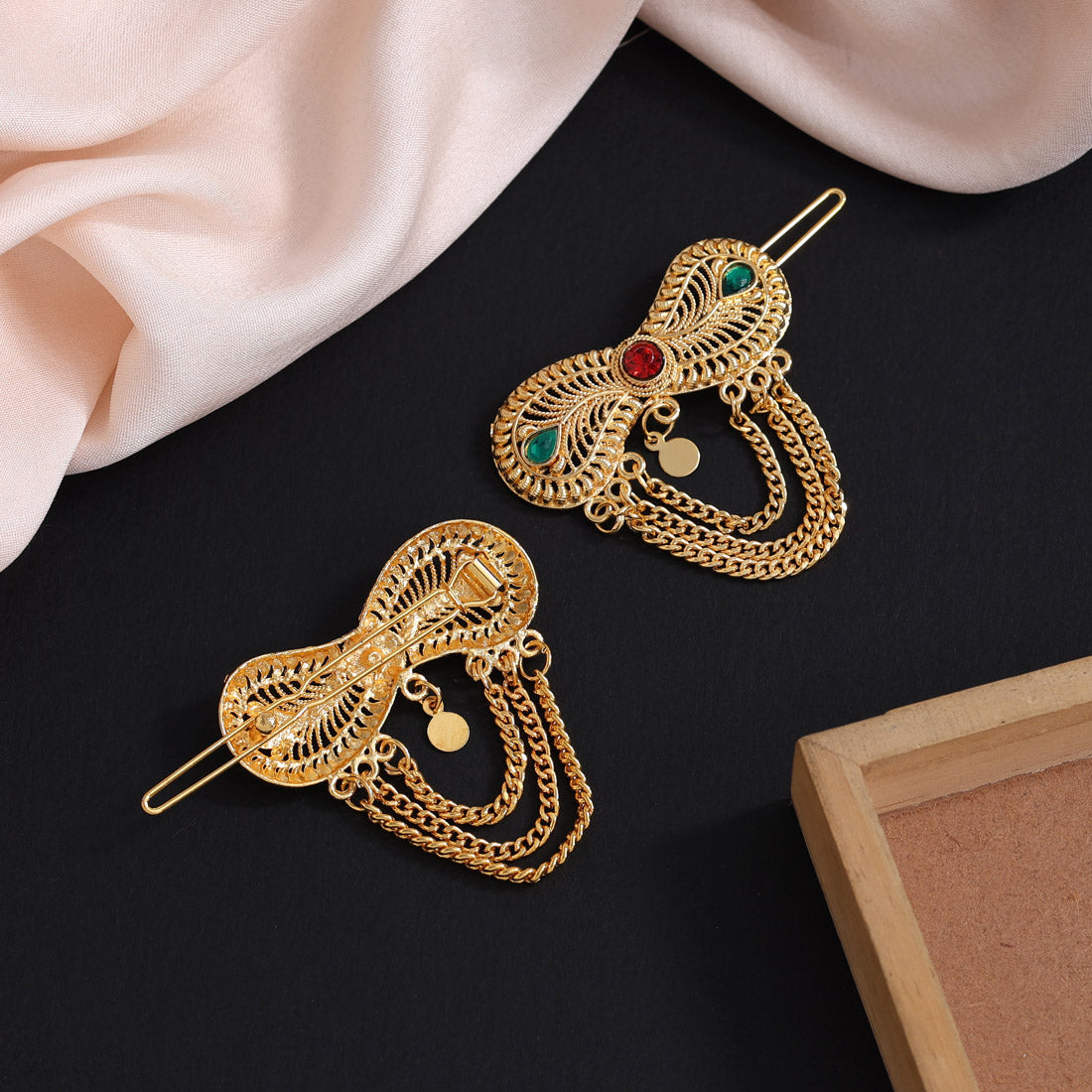 Maroon & Green Color 6 Pieces Gold Plated Hair Pin (HRPCMB223)  GetGlit   