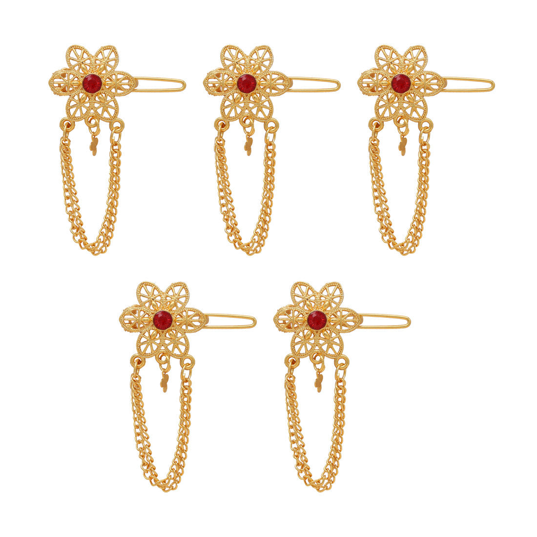 Maroon Color 5 Pieces Gold Plated Hair Pin (HRPCMB228)  GetGlit   