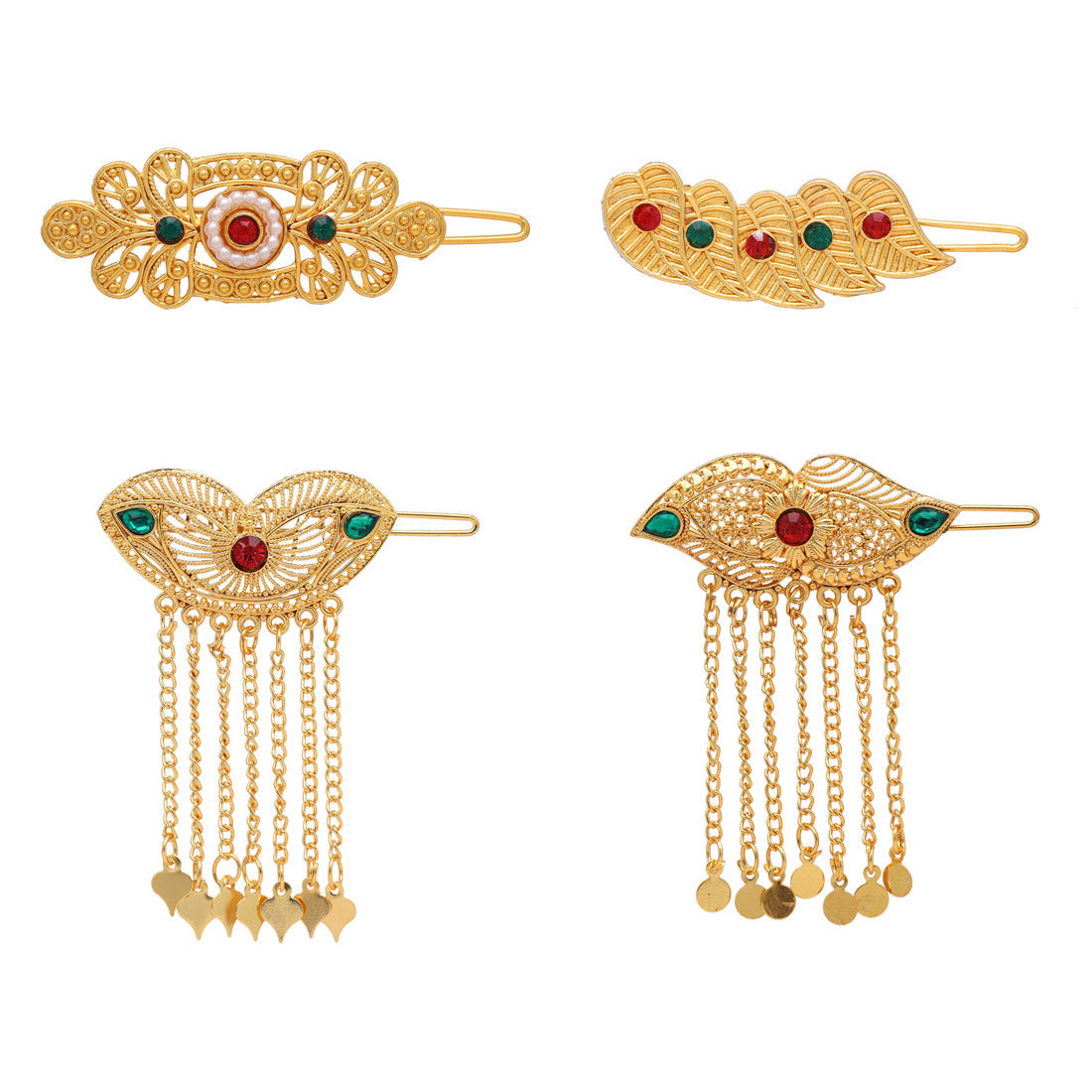 Multi Color Assorted Design 4 Pieces Gold Plated Hair Pin (HRPCMB231)  GetGlit   