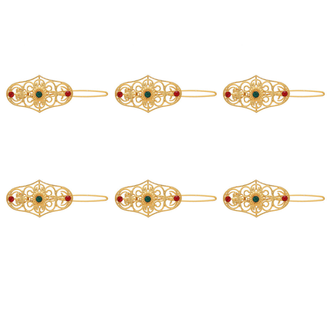 Maroon & Green Color 6 Pieces Gold Plated Hair Pin (HRPCMB236)  GetGlit   