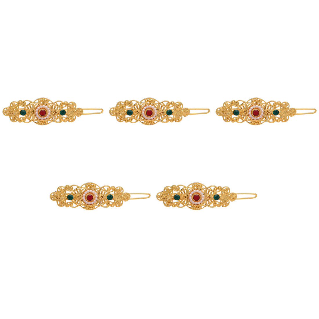 Maroon & Green Color 5 Pieces Gold Plated Hair Pin (HRPCMB237) Gold Plated Jewelley GetGlit   