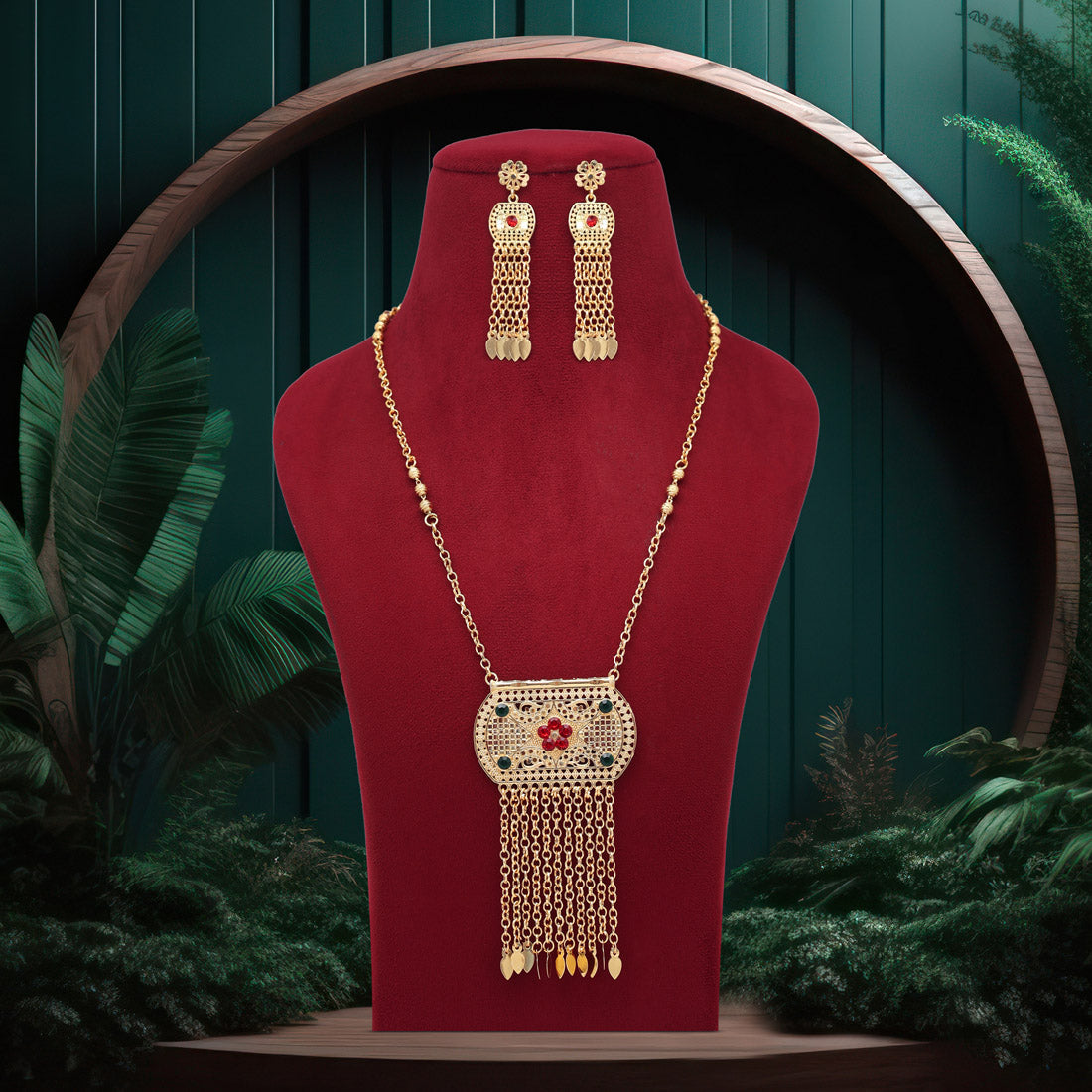 Red & Green Color Gold Plated Necklace Set (KBSN1160REDGRN) Gold Plated Jewelley GetGlit   