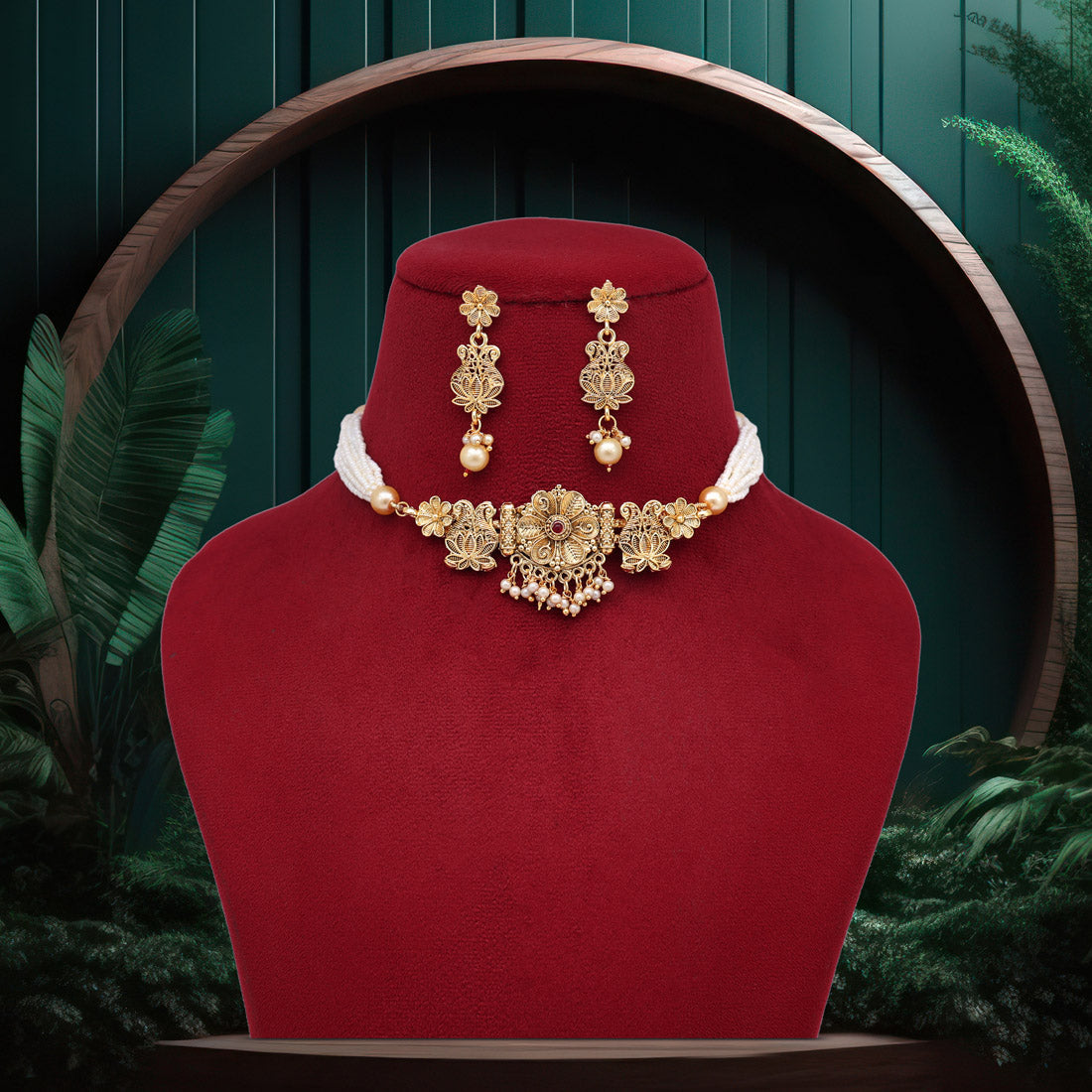 Rani Color Choker Gold Plated Necklace Set (KBSN1167RNI) Jewellery GetGlit   