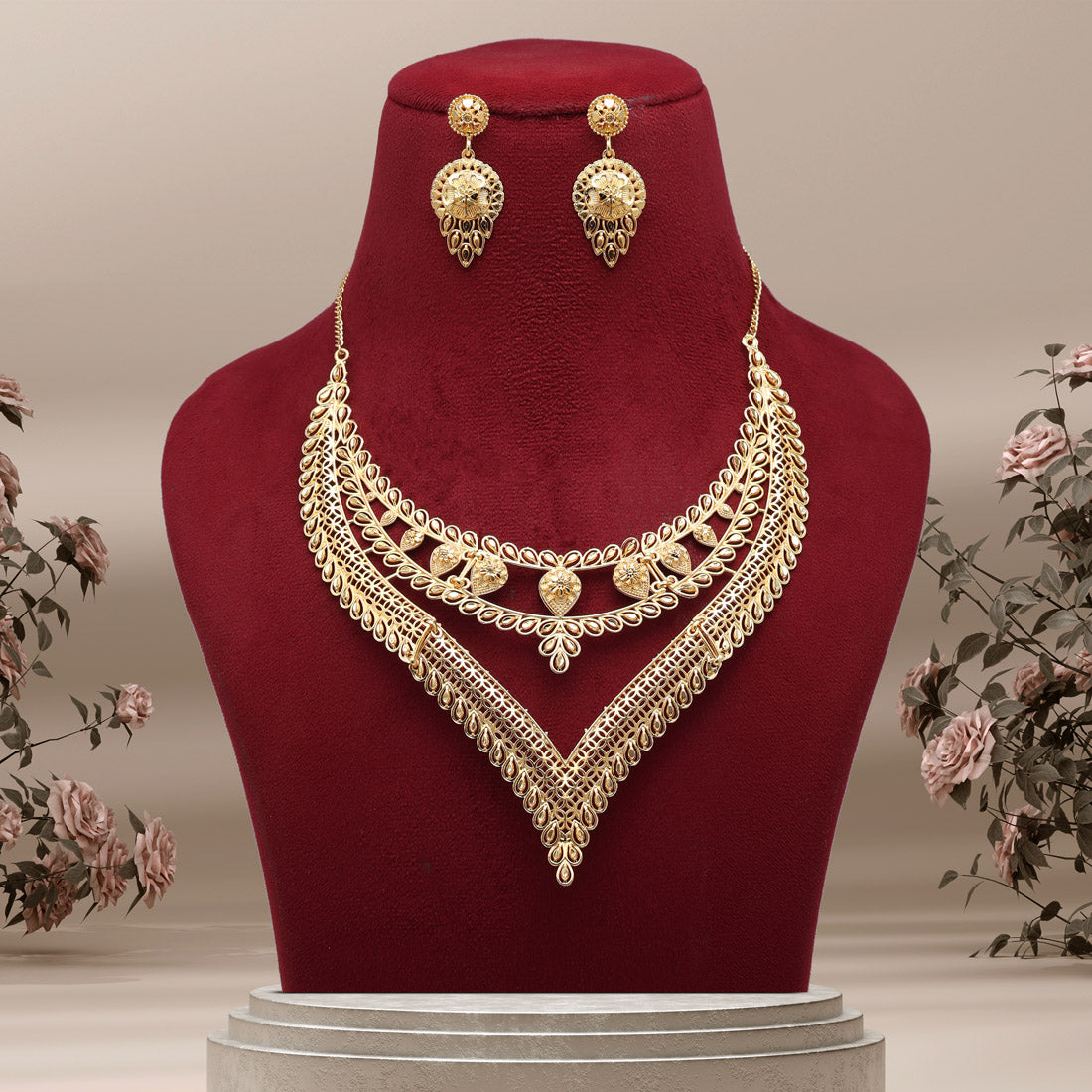 Gold Color Gold Plated Necklace Set (KBSN1179GLD) Jewellery GetGlit   