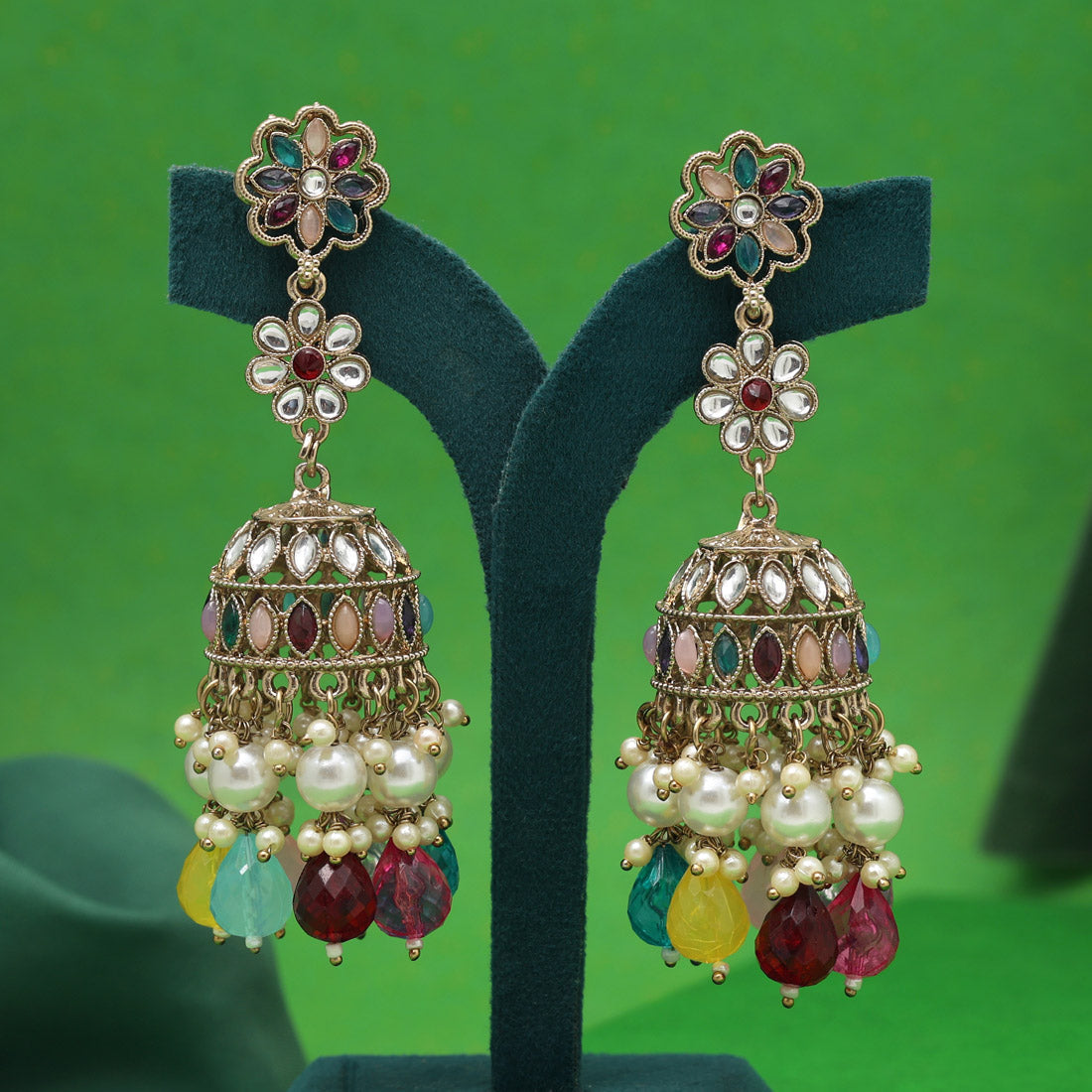 Multi Color Kundan Earrings (KDE1000MLT)