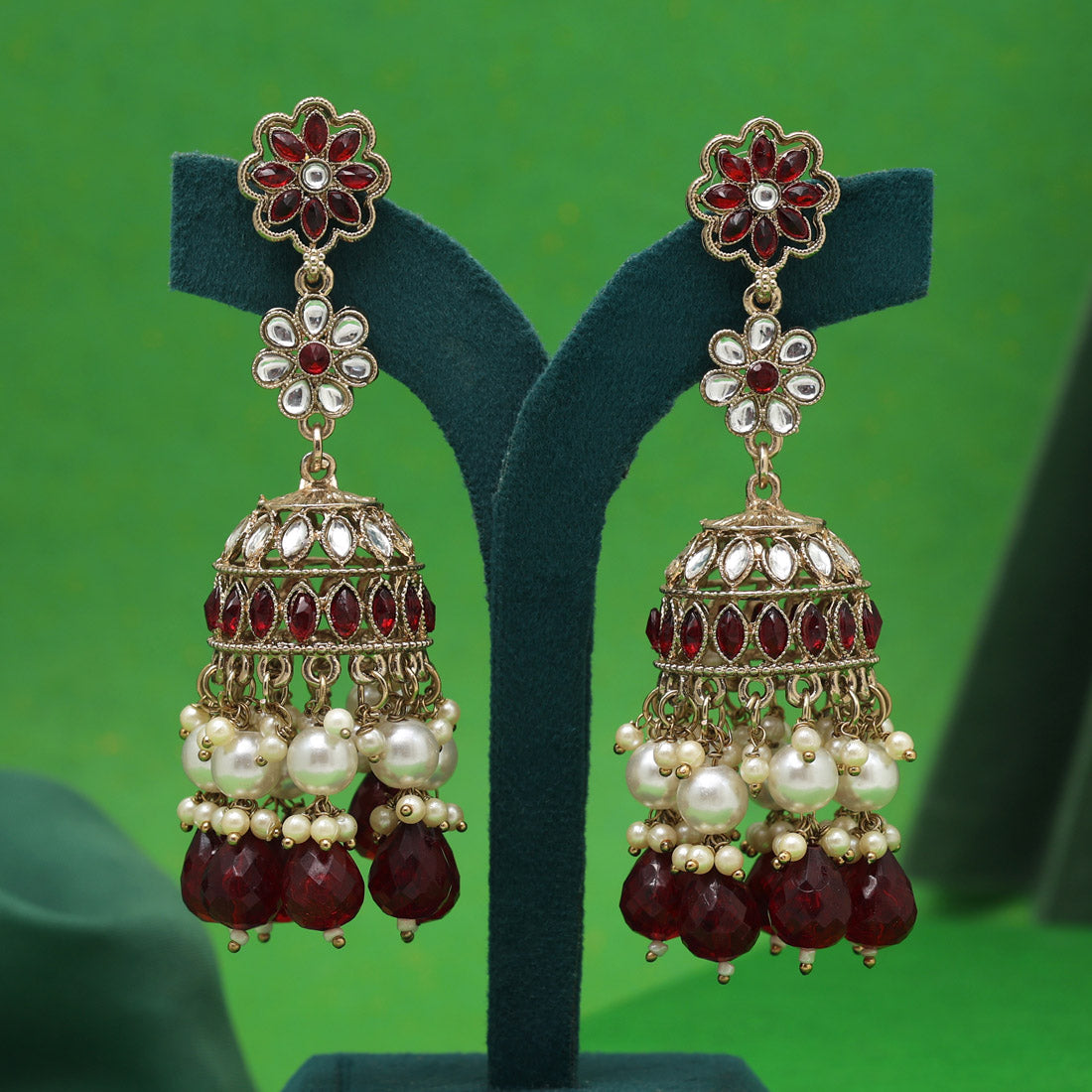 Maroon Color Kundan Earrings (KDE1000MRN)