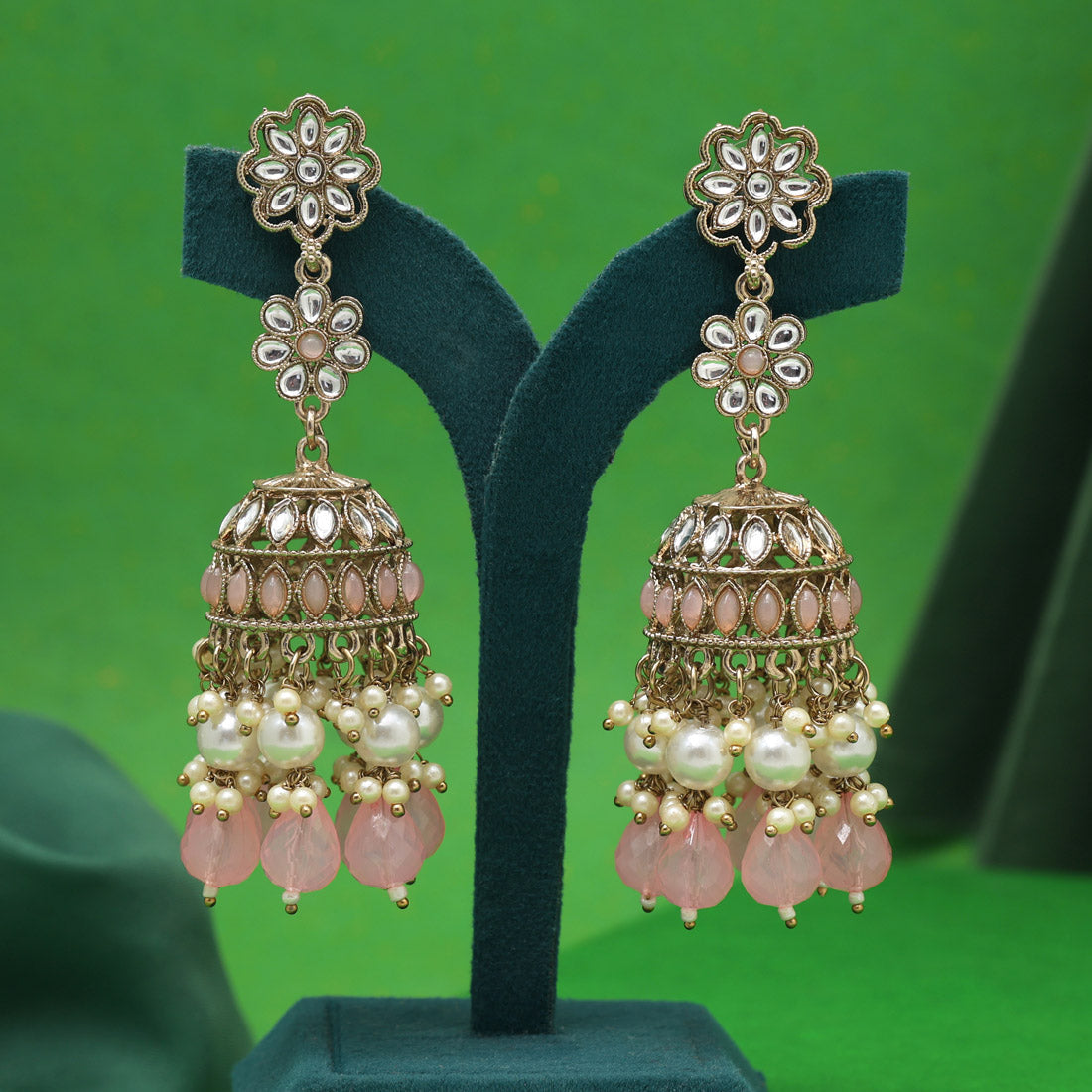 Pink Color Kundan Earrings (KDE1000PNK)