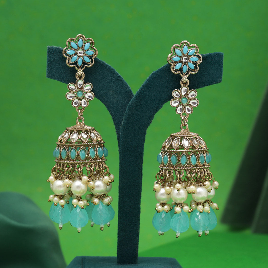 Sky Blue Color Kundan Earrings (KDE1000SBLU)