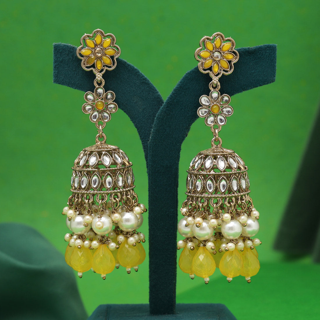 Yellow Color Kundan Earrings (KDE1000YLW) Jewellery GetGlit