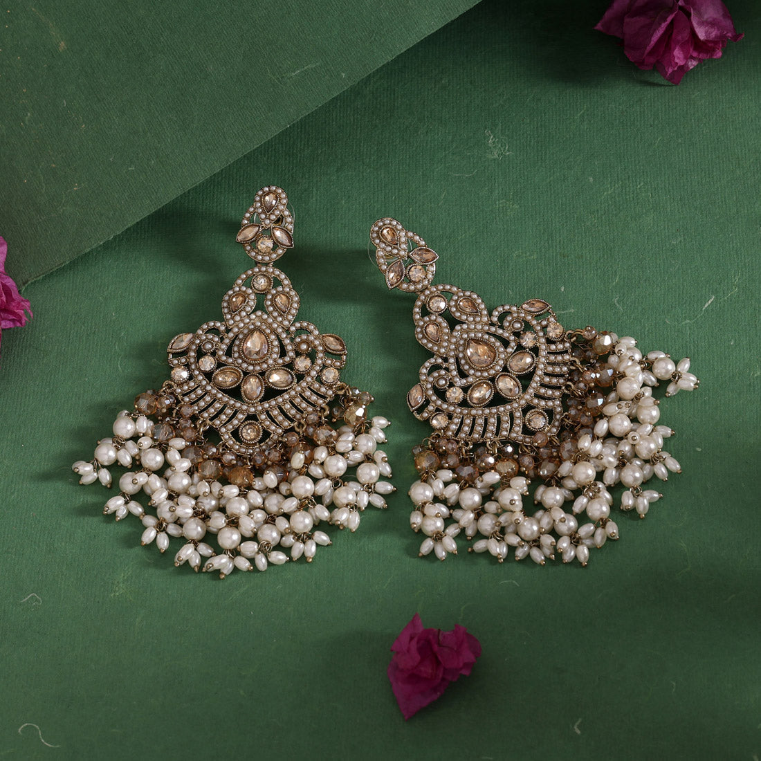 Gold Color Pakistani Kundan Earrings (KDE1001GLD) Jewellery GetGlit