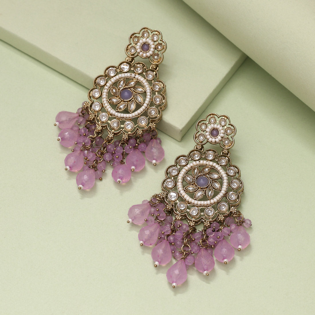 Light Purple Color Kundan Earrings (KDE1002LPRP) Jewellery GetGlit