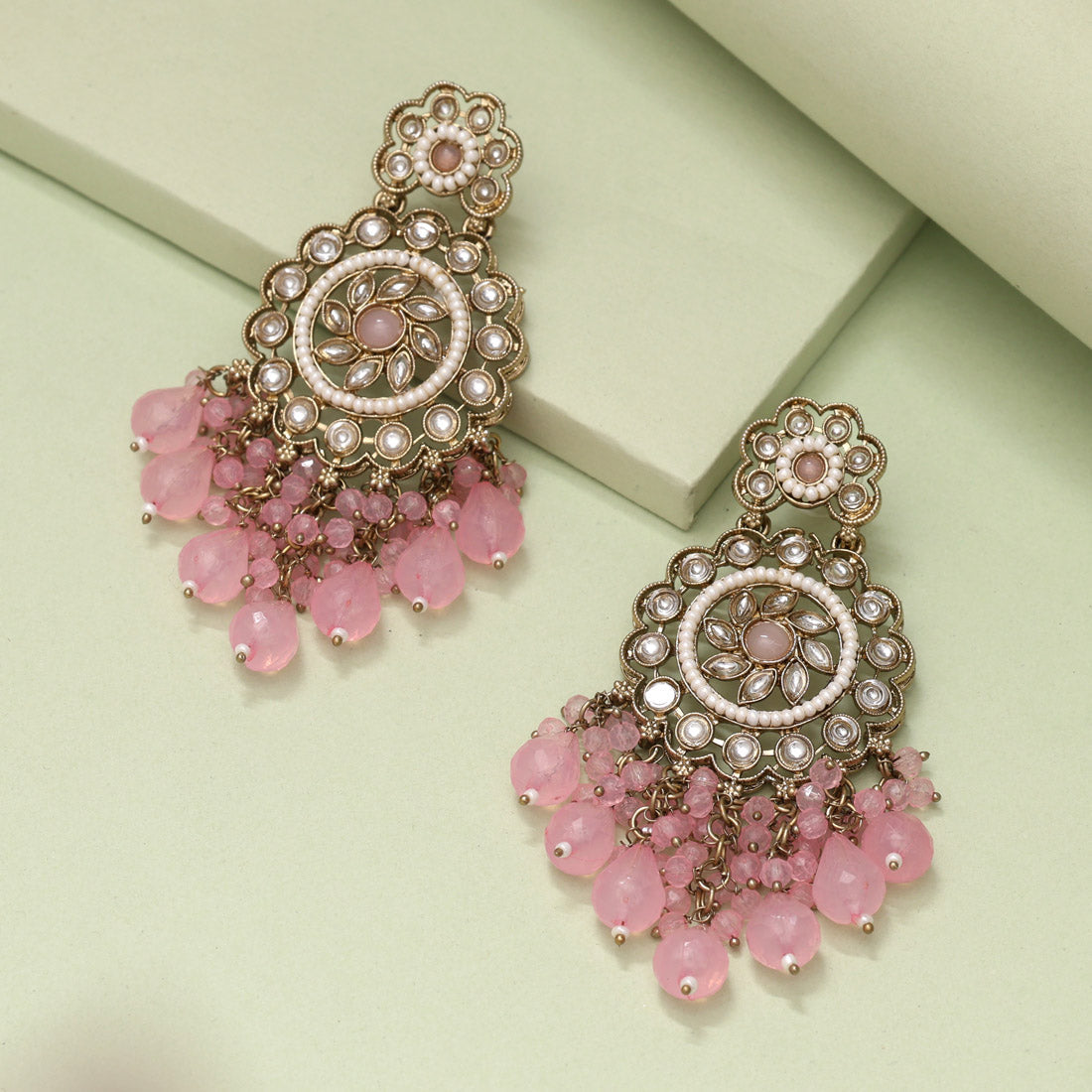 Pink Color Kundan Earrings (KDE1002PNK) Jewellery GetGlit