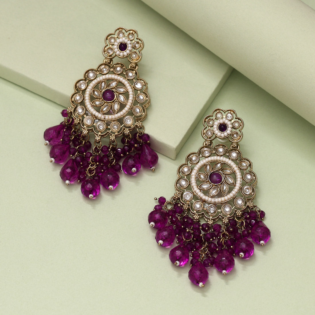 Purple Color Kundan Earrings (KDE1002PRP) Jewellery GetGlit