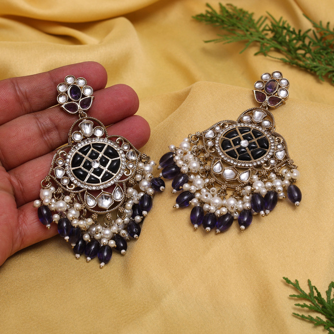 Blue Color Kundan Earrings (KDE1003BLU) Jewellery GetGlit