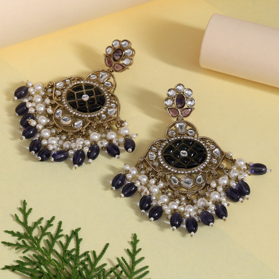 Blue Color Kundan Earrings (KDE1003BLU) Jewellery GetGlit