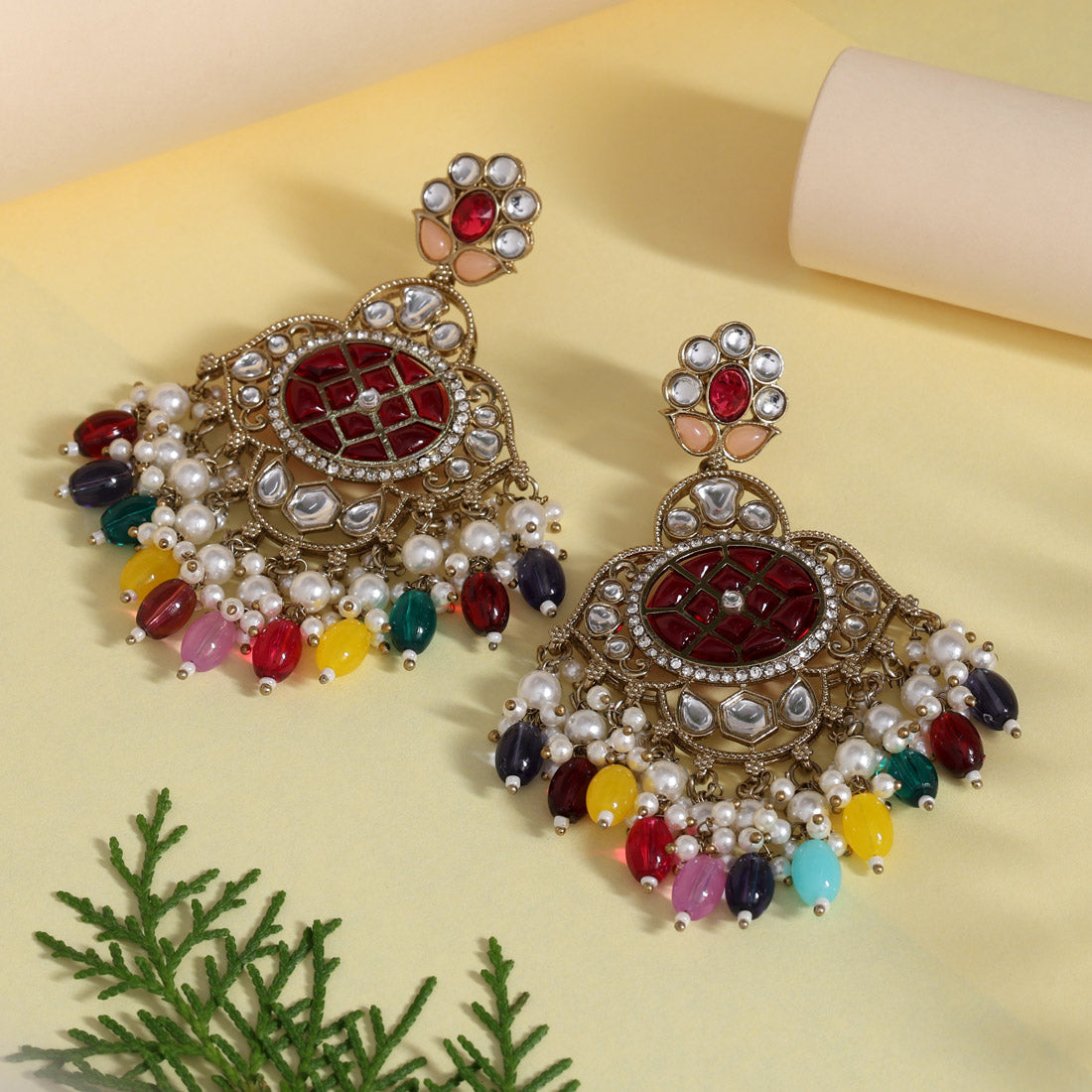 Multi Color Kundan Earrings (KDE1003MLT)