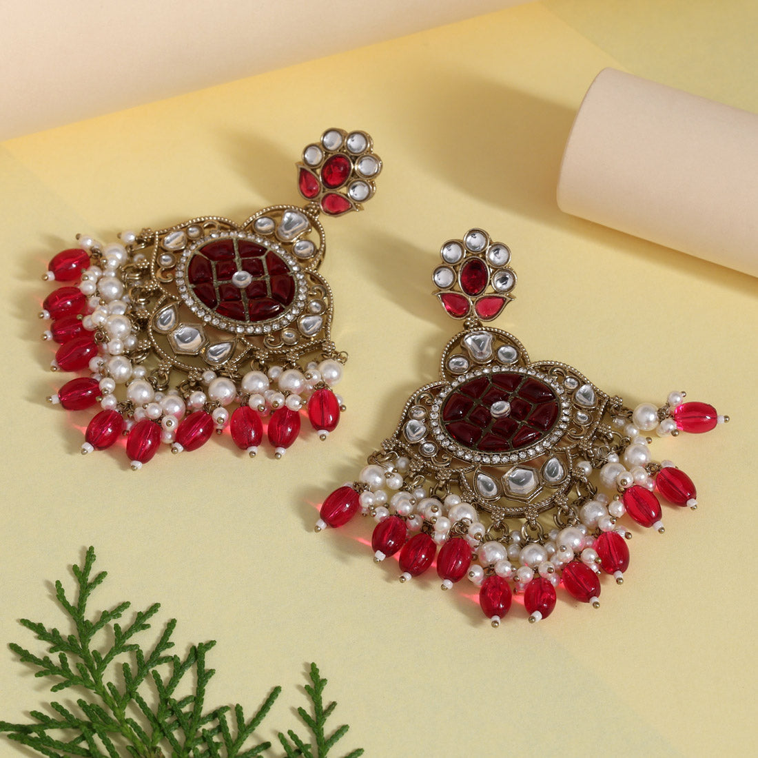 Rani Color Kundan Earrings (KDE1003RNI)