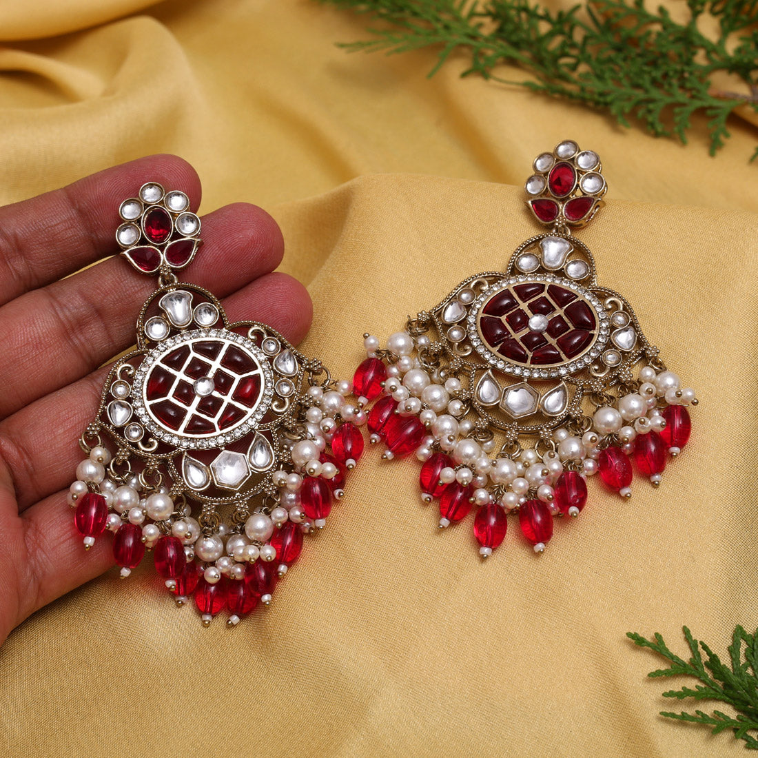 Rani Color Kundan Earrings (KDE1003RNI) Jewellery GetGlit