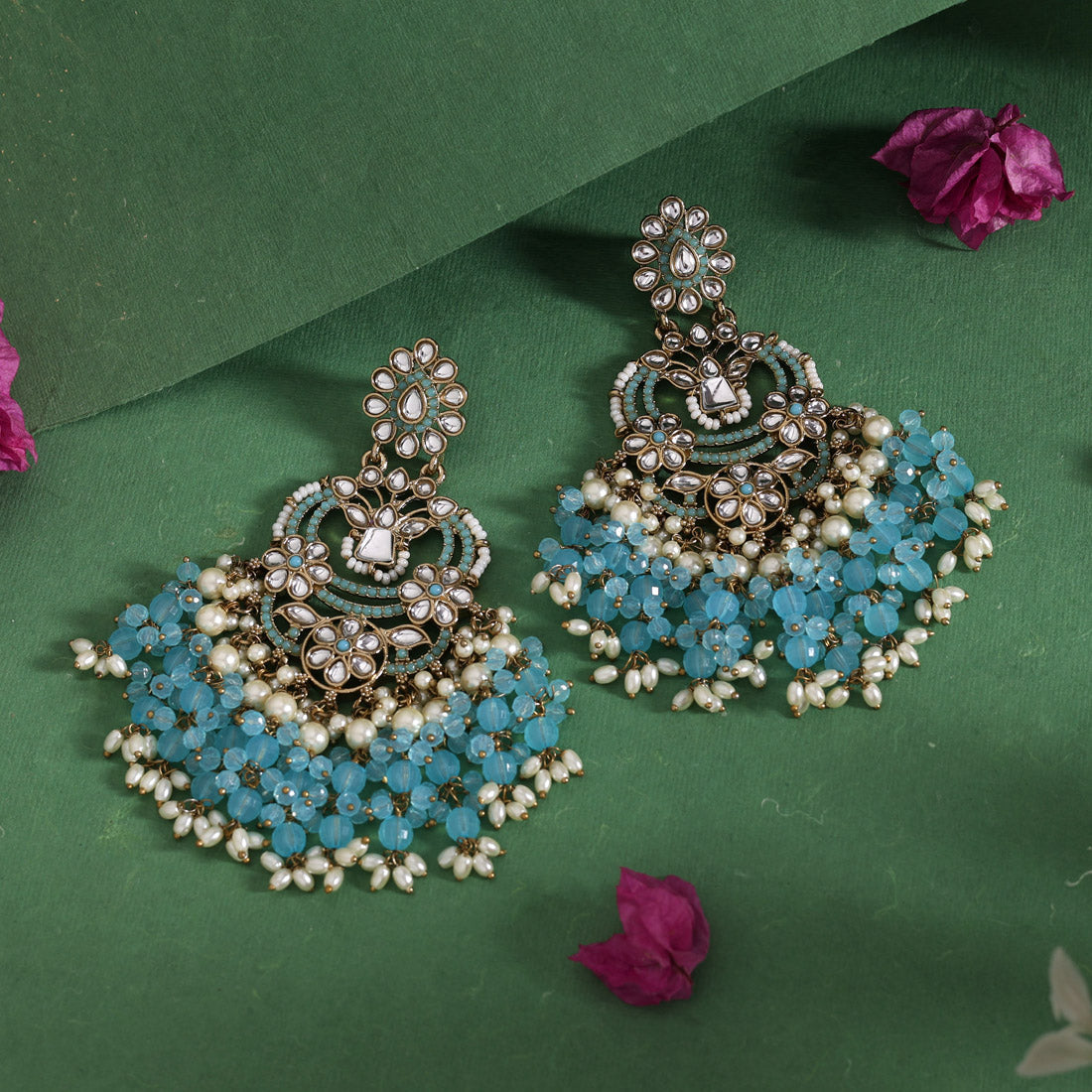 Firozi Color Pakistani Kundan Earrings (KDE1004FRZ)