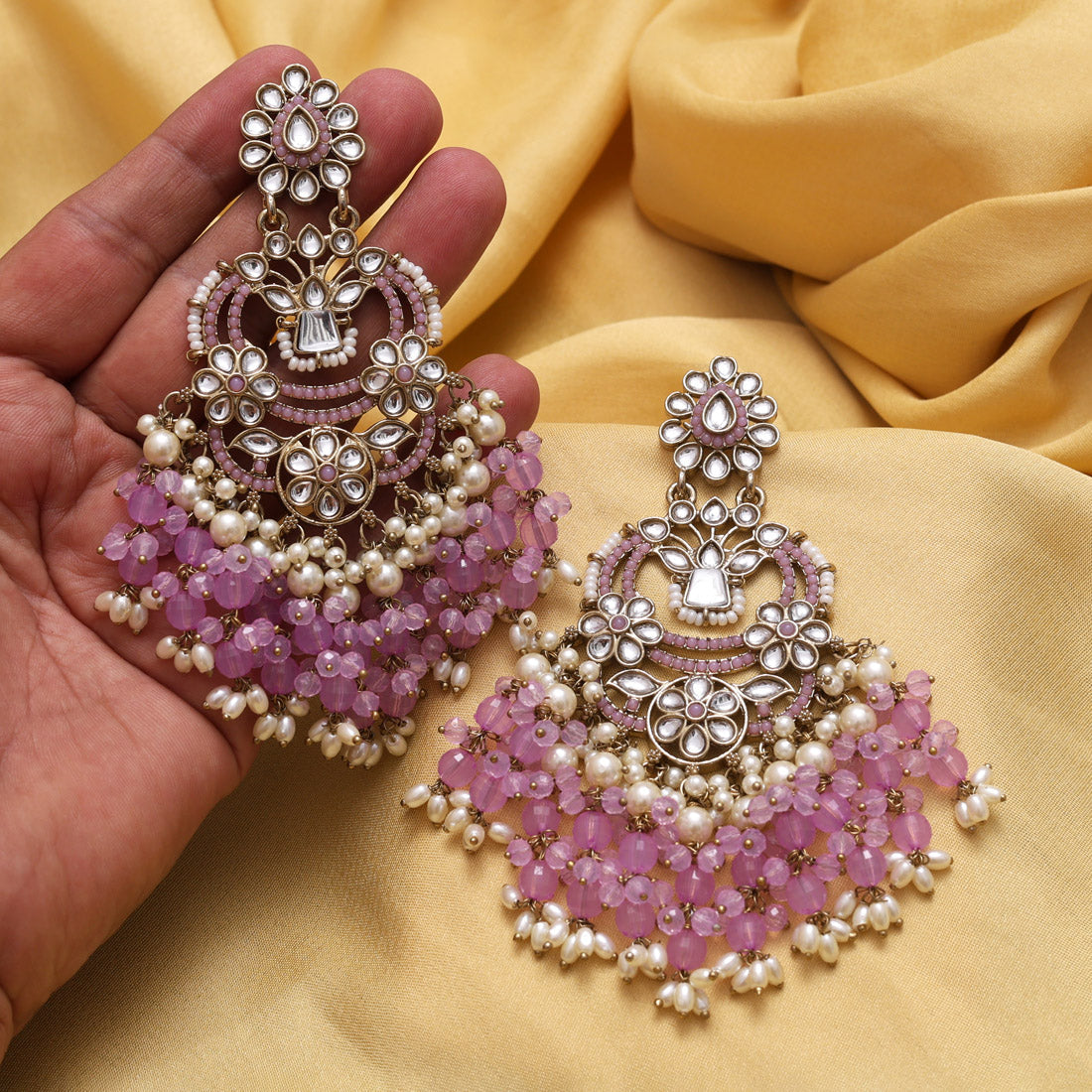 Light Purple Color Pakistani Kundan Earrings (KDE1004LPRP) Jewellery GetGlit