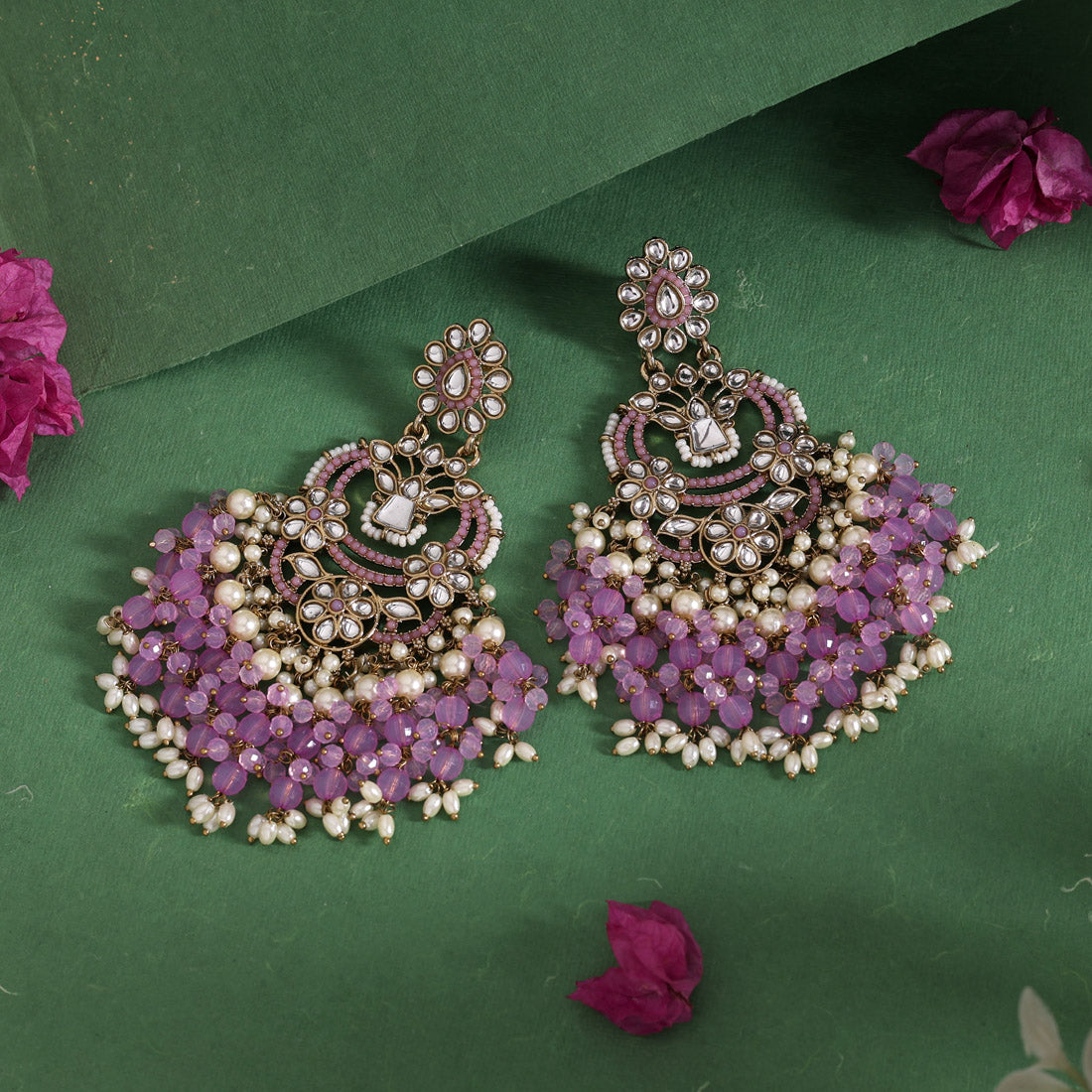 Light Purple Color Pakistani Kundan Earrings (KDE1004LPRP) Jewellery GetGlit