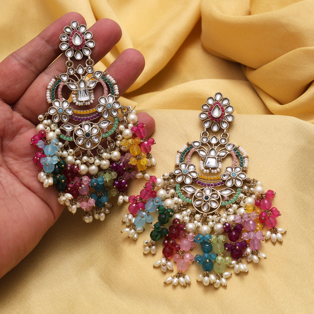 Multi Color Pakistani Kundan Earrings (KDE1004MLT) Jewellery GetGlit