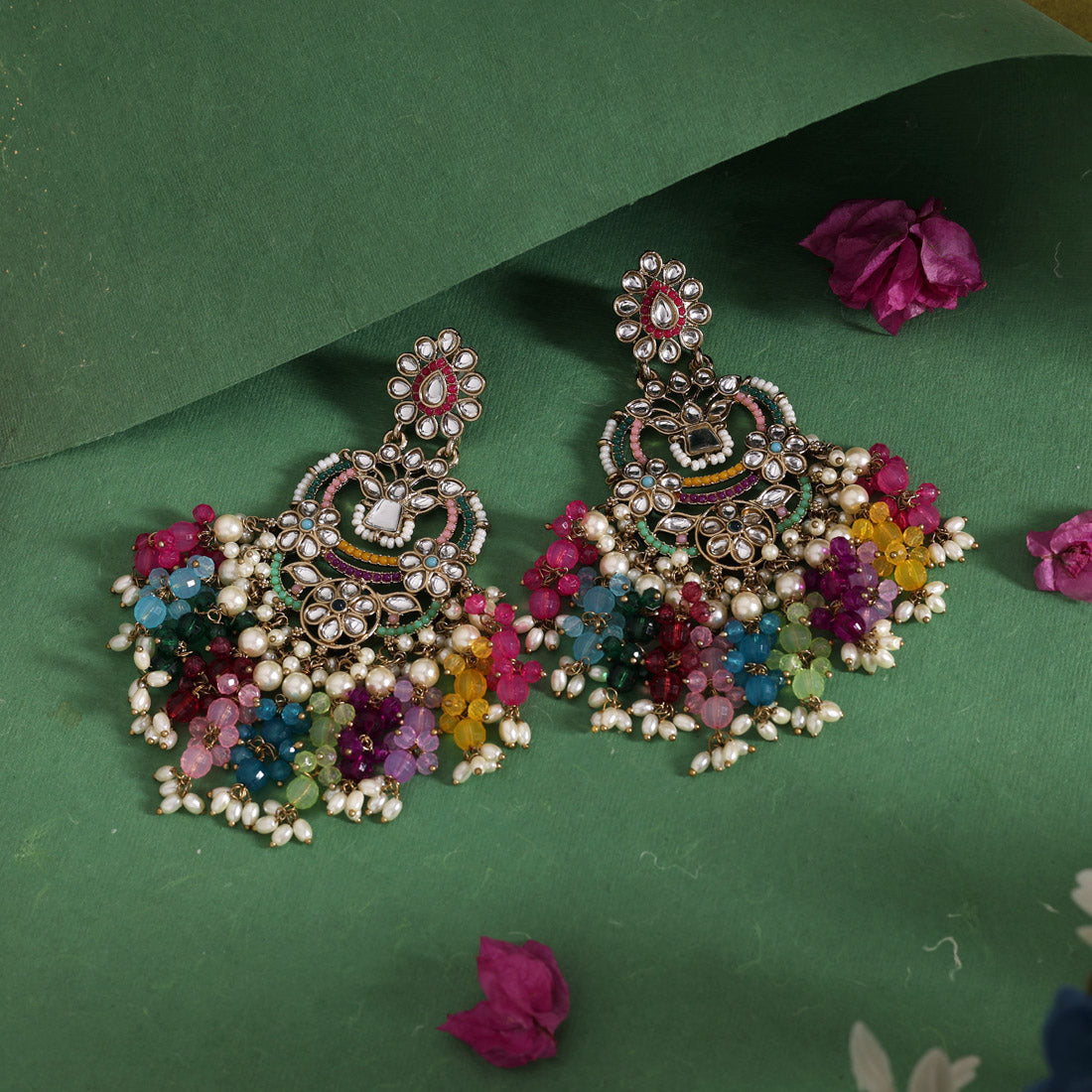 Multi Color Pakistani Kundan Earrings (KDE1004MLT) Jewellery GetGlit