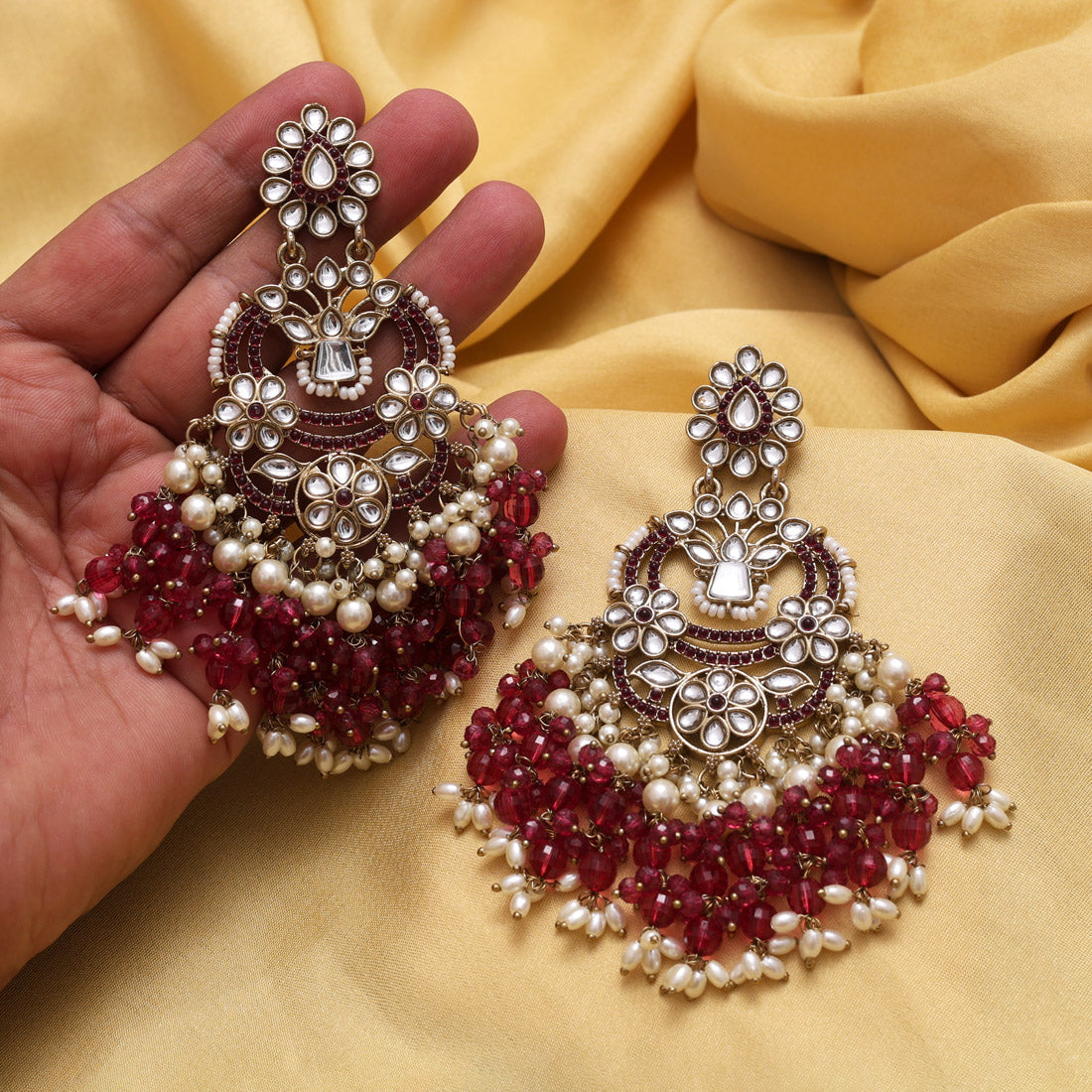 Magenta Color Pakistani Kundan Earrings (KDE1004MNT) Jewellery GetGlit
