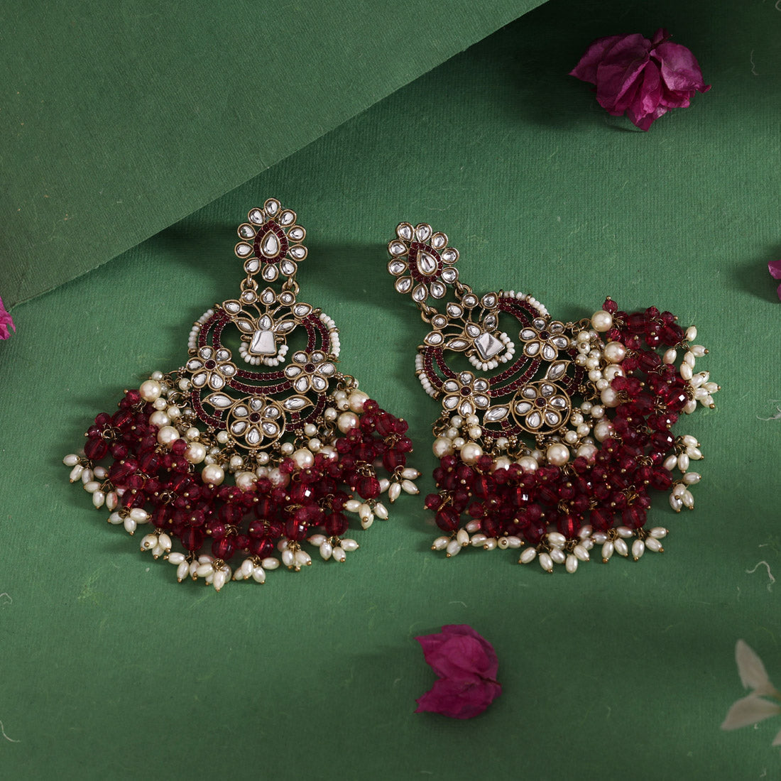 Magenta Color Pakistani Kundan Earrings (KDE1004MNT) Jewellery GetGlit