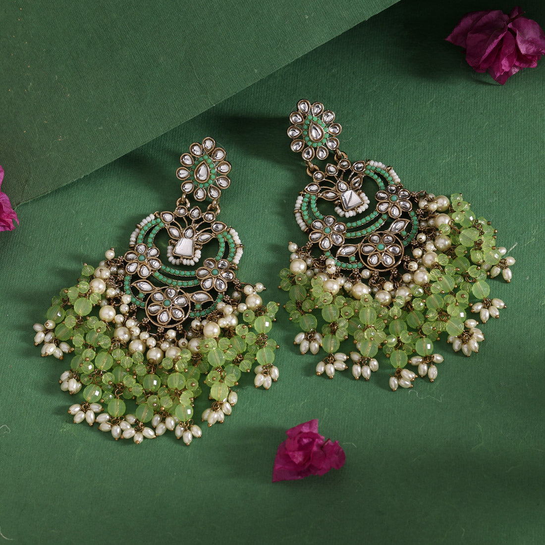 Pista Green Color Pakistani Kundan Earrings (KDE1004PGRN) Jewellery GetGlit