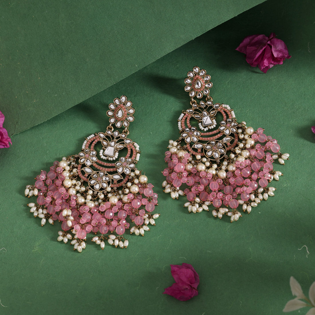 Pink Color Pakistani Kundan Earrings (KDE1004PNK) Jewellery GetGlit