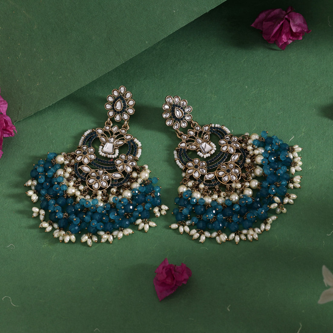 Turquoise Blue Color Pakistani Kundan Earrings (KDE1004TBLU)