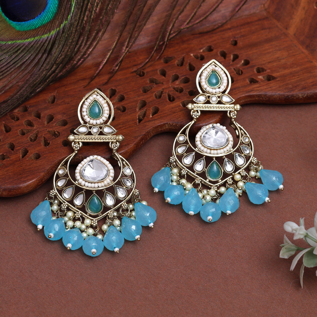 Firozi Color Kundan Earrings (KDE1005FRZ)