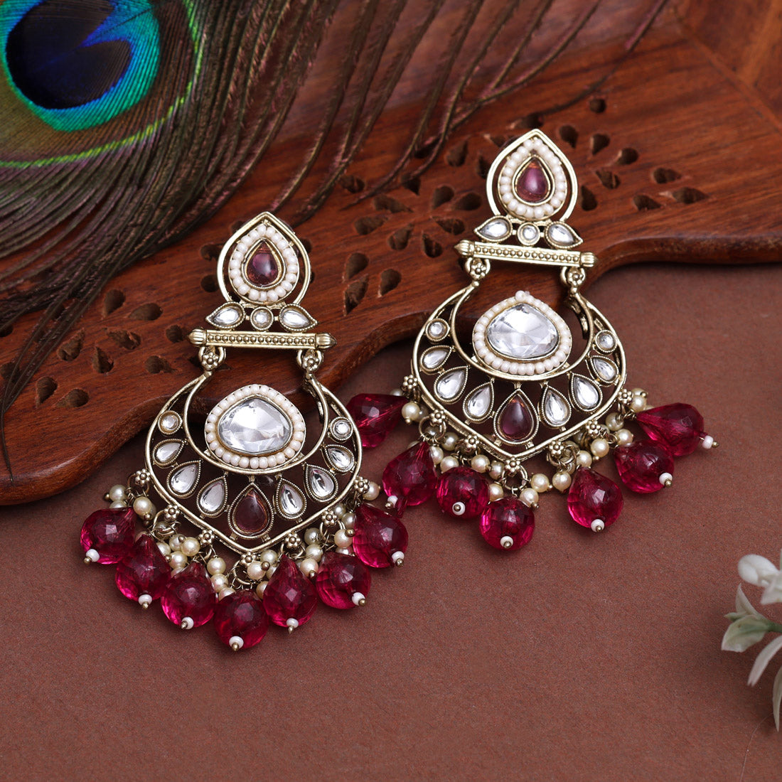 Magenta Color Kundan Earrings (KDE1005MNT) Jewellery GetGlit