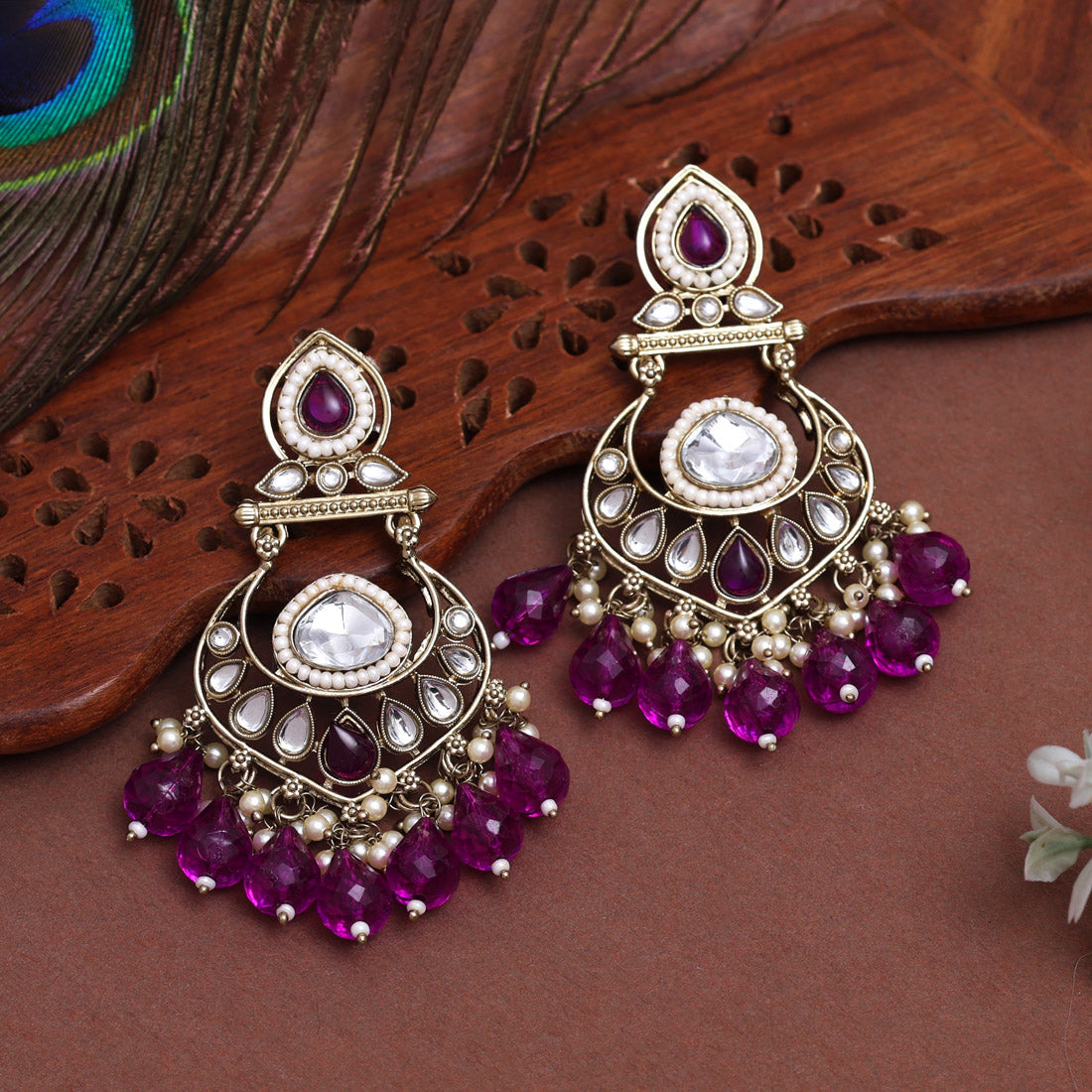 Purple Color Kundan Earrings (KDE1005PRP)