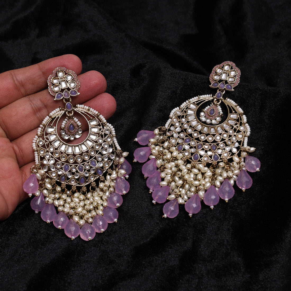 Light Purple Color Kundan Earrings (KDE1006LPRP) Jewellery GetGlit