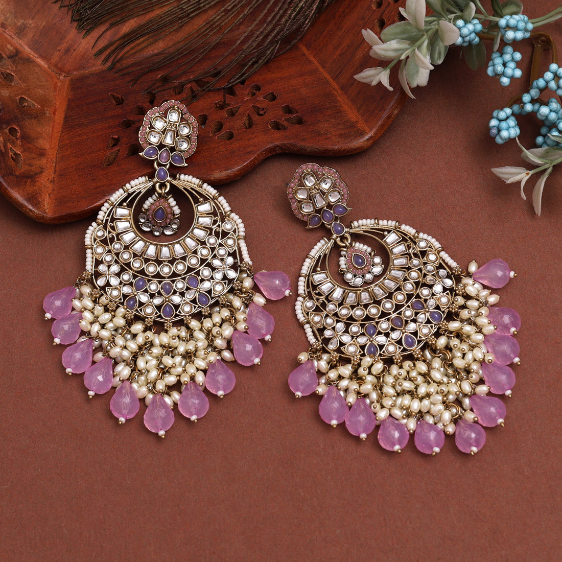 Light Purple Color Kundan Earrings (KDE1006LPRP)