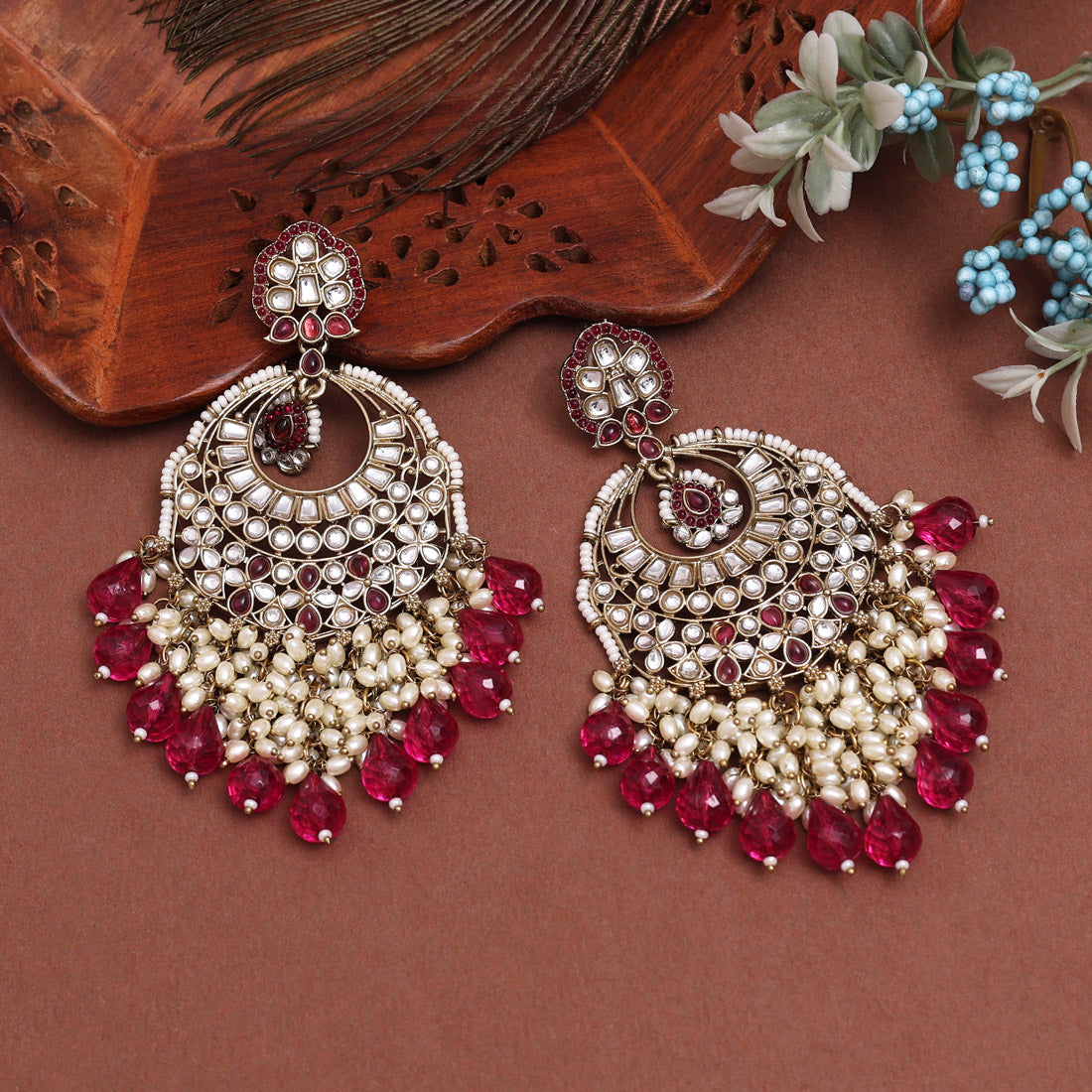 Magenta Color Kundan Earrings (KDE1006MNT) Jewellery GetGlit