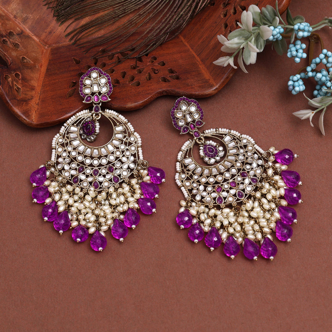 Purple Color Kundan Earrings (KDE1006PRP) Jewellery GetGlit