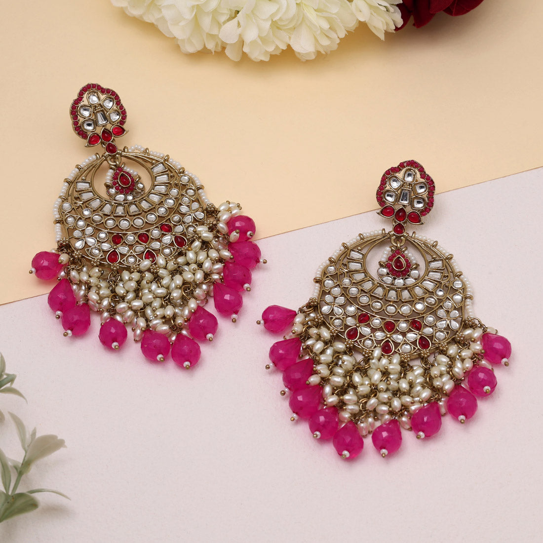 Rani Color Kundan Earrings (KDE1006RNI) Jewellery GetGlit